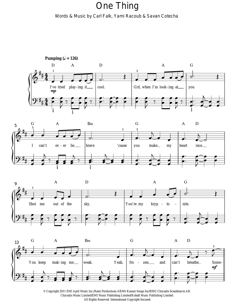 One Thing Easy Piano scores gallery preview page 1