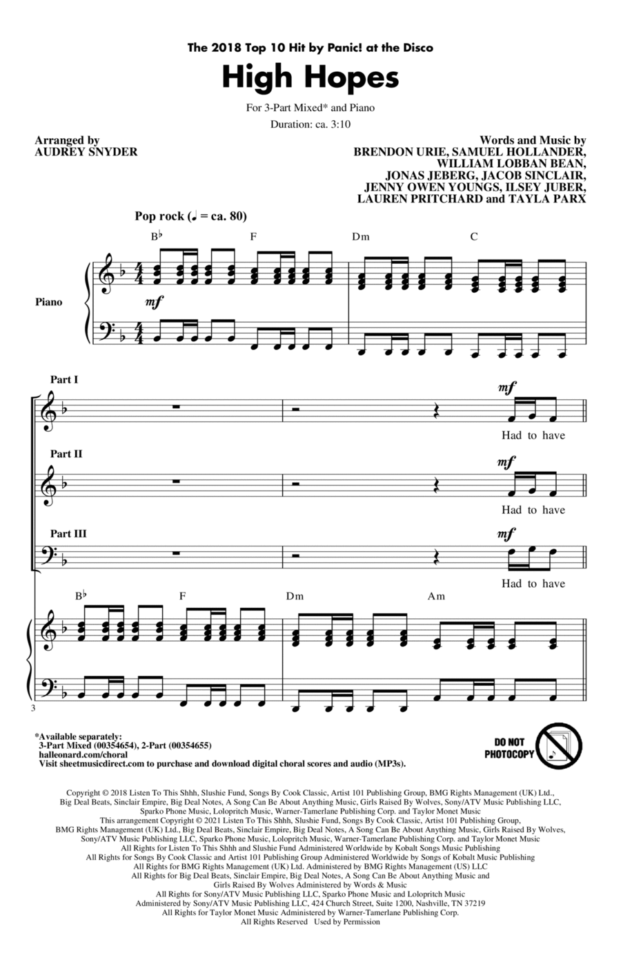 High Hopes (arr. Audrey Snyder) 3-Part scores gallery preview page 1