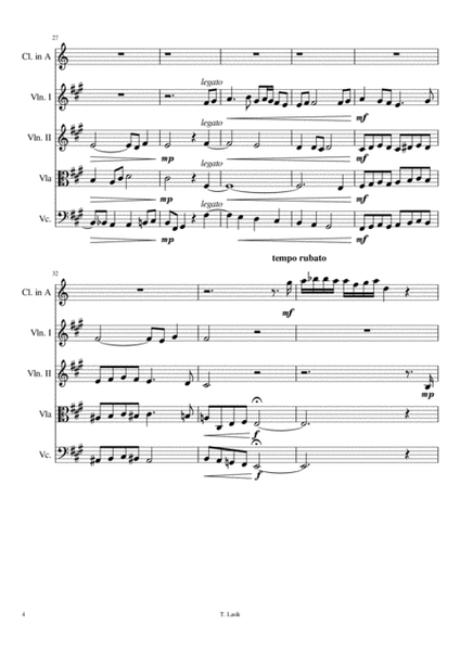 "Return to the heart" for clarinet in A and string quartet