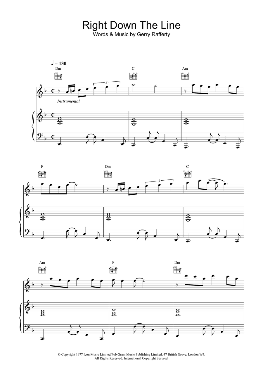 Right Down The Line Piano, Vocal, Guitar scores gallery preview page 1