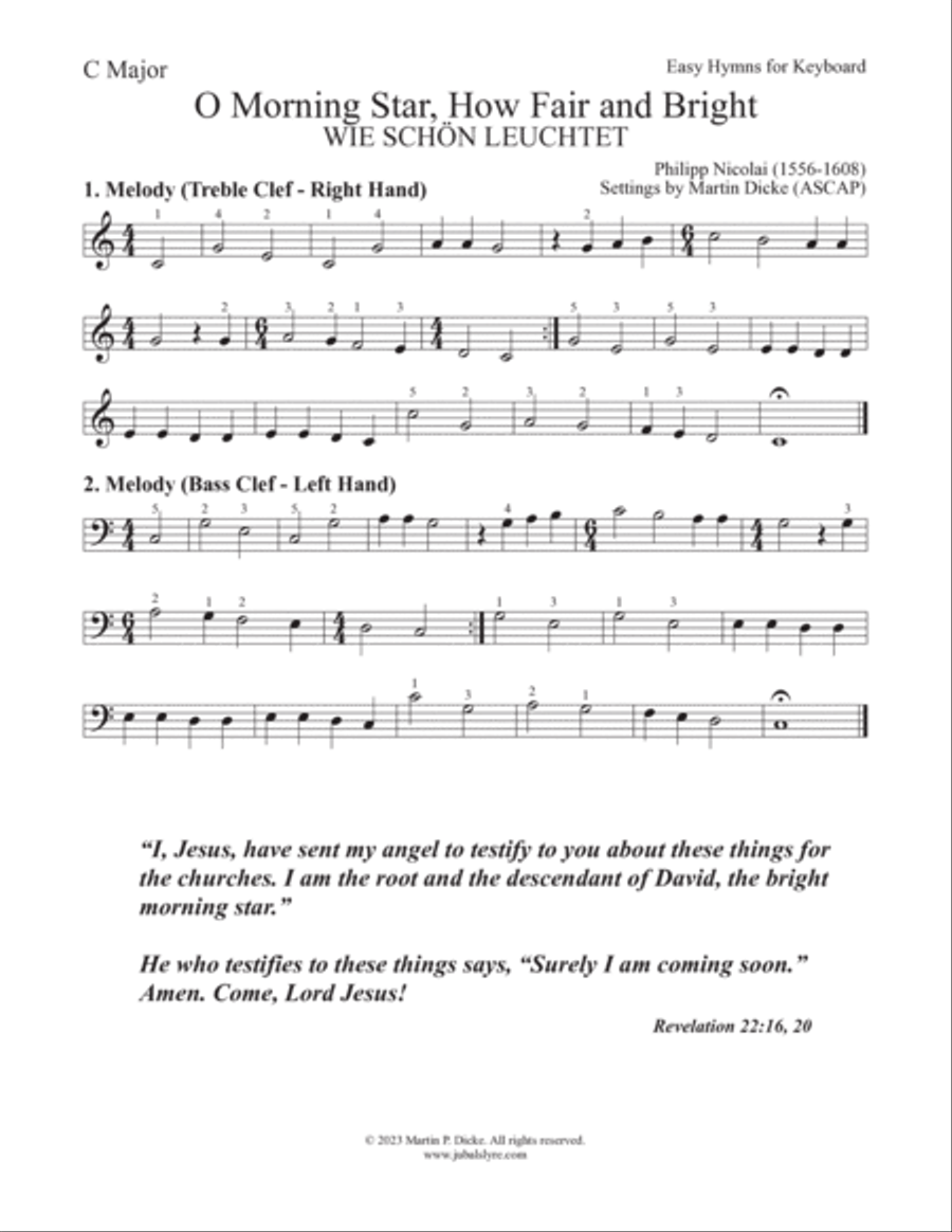 O Morning Star, How Fair and Bright (Easy Hymns for Keyboard) Piano Method scores gallery preview page 3