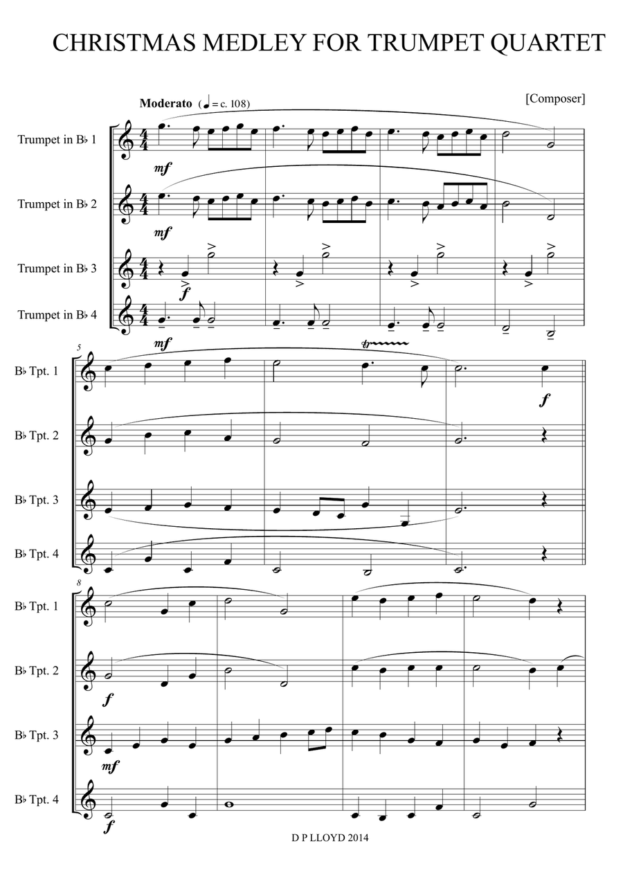 A Christmas medley for Trumpet quartet Brass Quartet scores gallery preview page 1