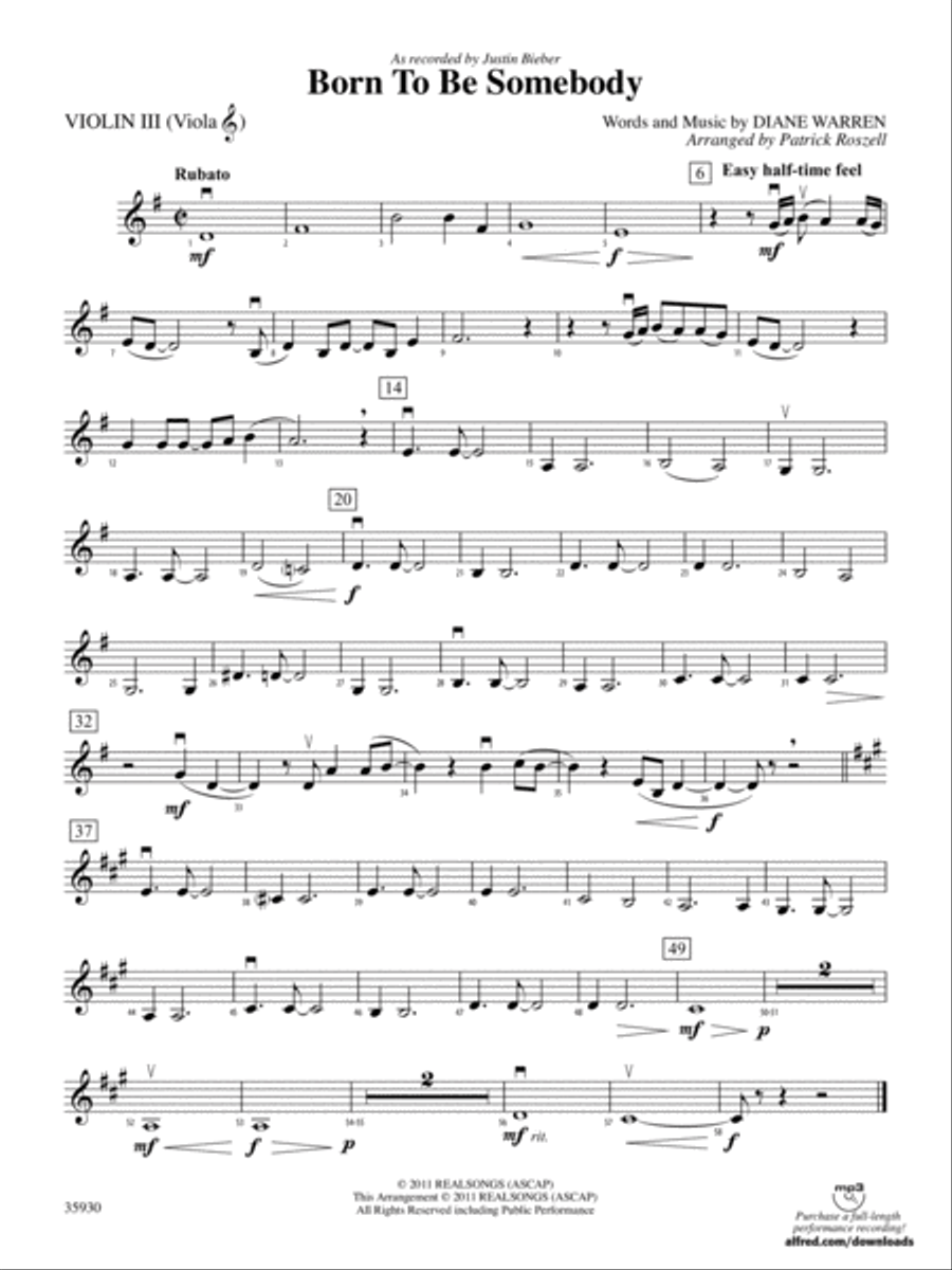 Born to Be Somebody: 3rd Violin (Viola [TC]) String Orchestra scores gallery preview page 1