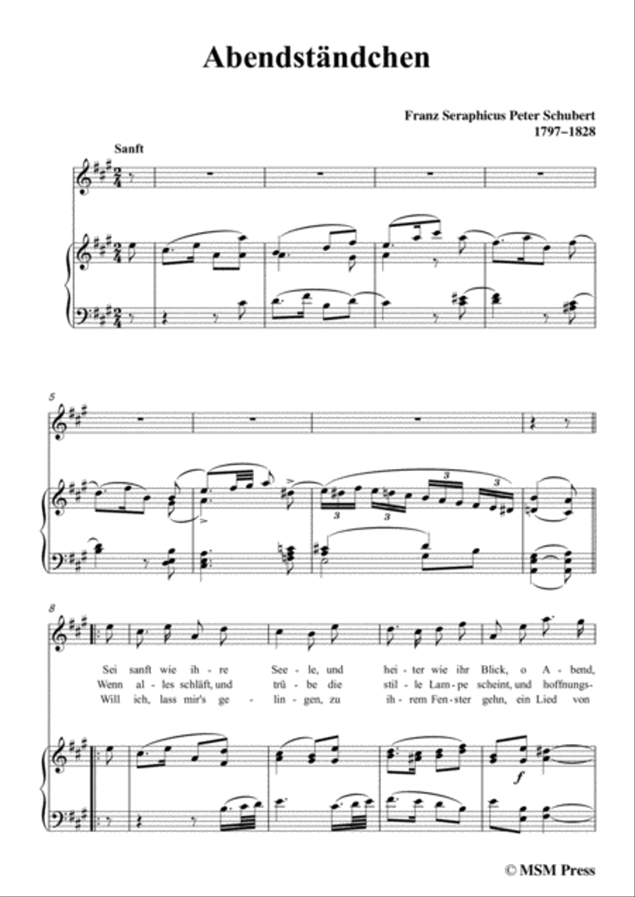 Schubert-Abendständchen,in A Major,for Voice&Piano Voice scores gallery preview page 3
