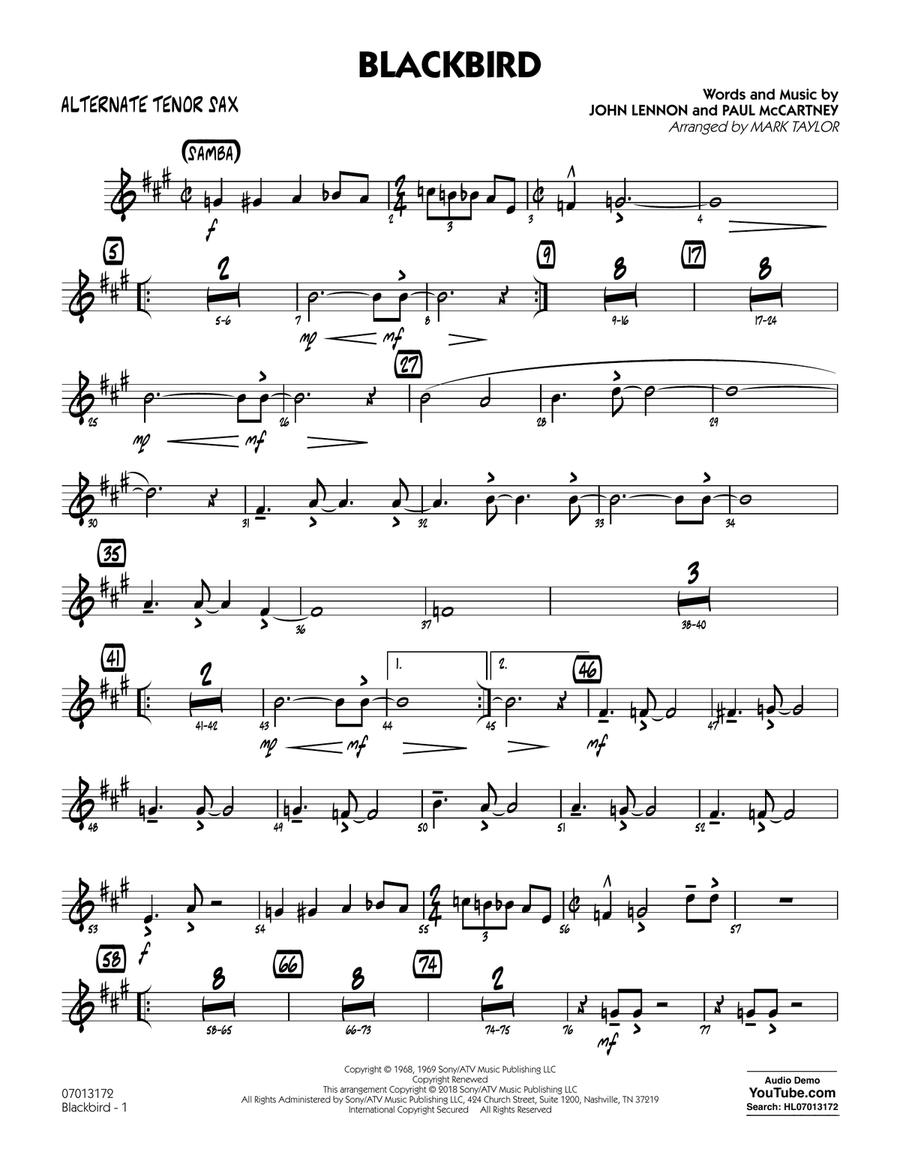 Blackbird - Alternate Tenor Sax Jazz Ensemble scores gallery preview page 1