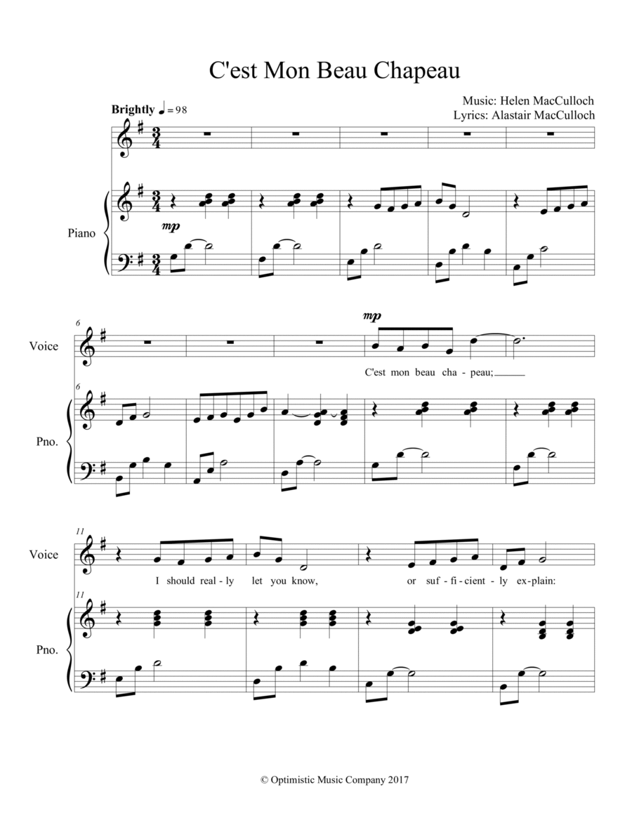 C'est Mon Beau Chapeau Voice scores gallery preview page 1