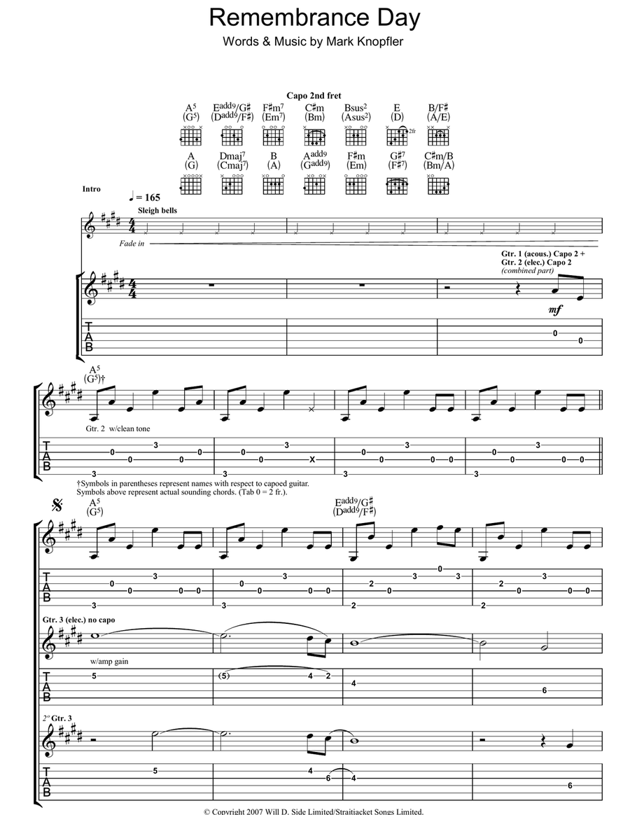 Remembrance Day Guitar Tablature scores gallery preview page 1