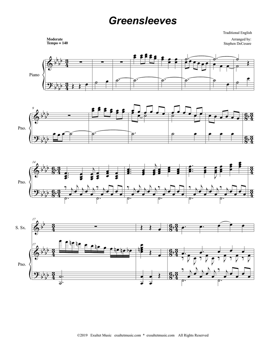 Greensleeves (Duet for Soprano and Tenor Saxophone) Woodwind Duet scores gallery preview page 1