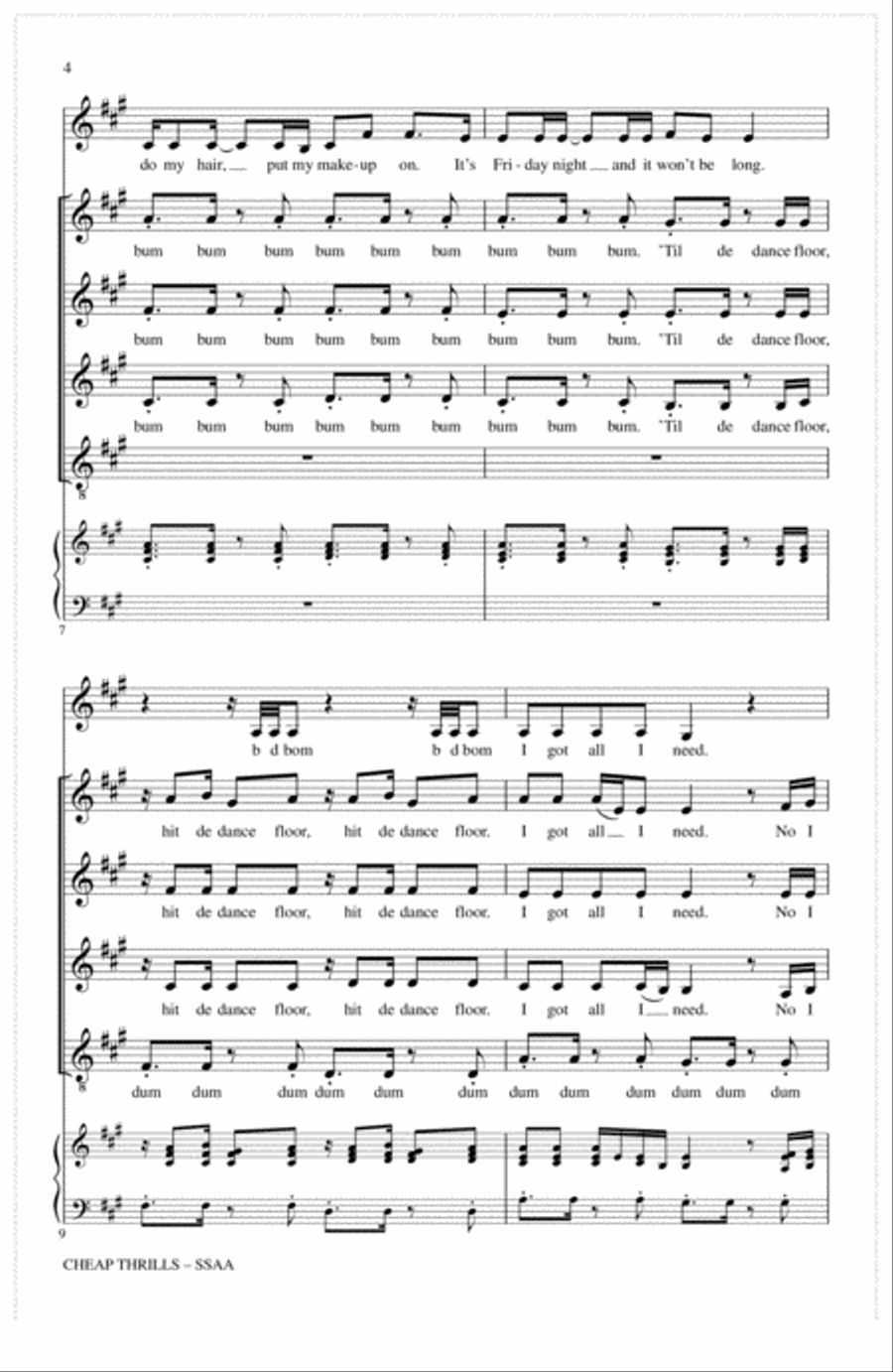 Cheap Thrills (from Pitch Perfect 3) (arr. Deke Sharon) SSAA scores gallery preview page 3