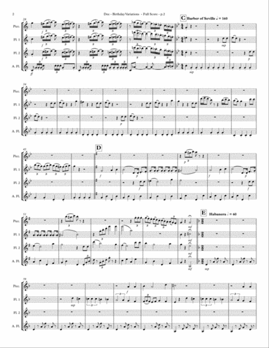 Birthday Variations (Flute Quartet) Flute Quartet scores gallery preview page 4