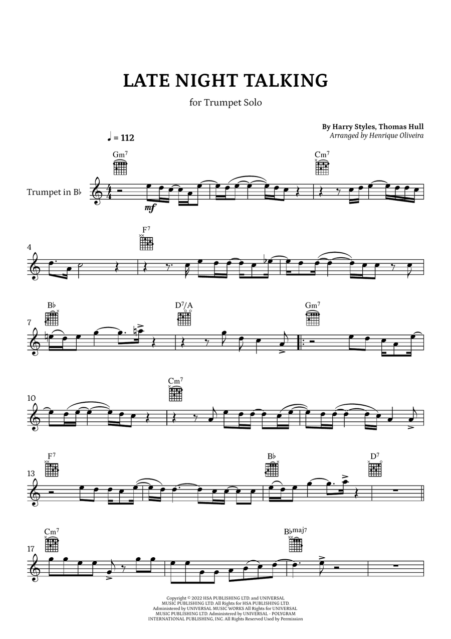 Late Night Talking B-Flat Trumpet scores gallery preview page 1