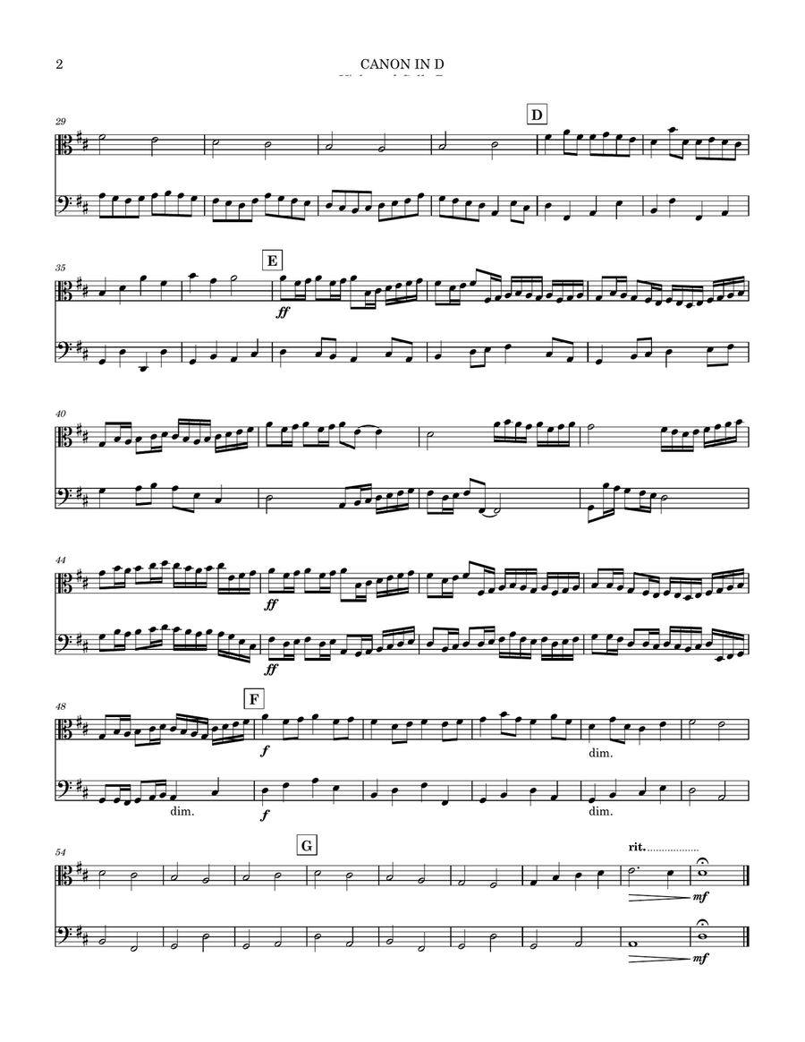 Pachelbel's Canon Viola Cello Duet String Duet scores gallery preview page 3
