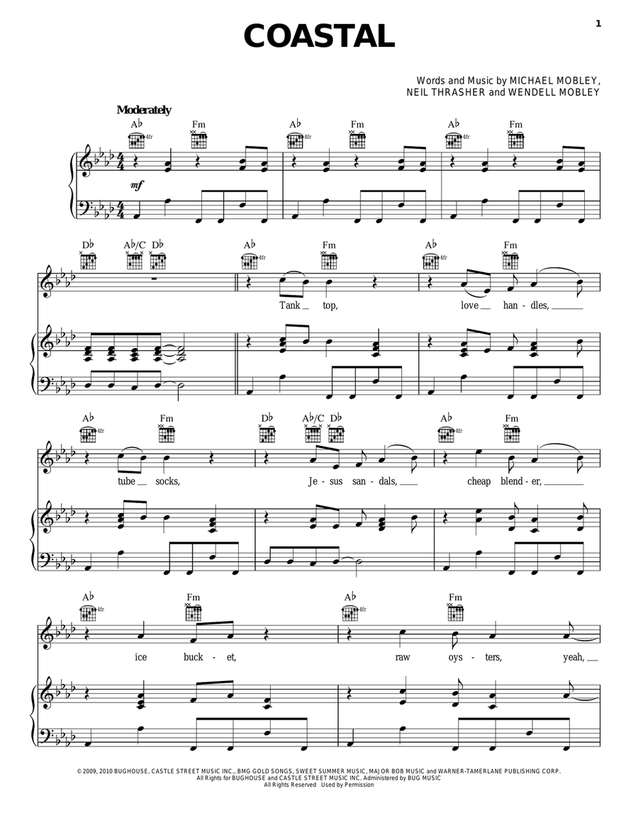 Coastal Piano, Vocal, Guitar scores gallery preview page 1