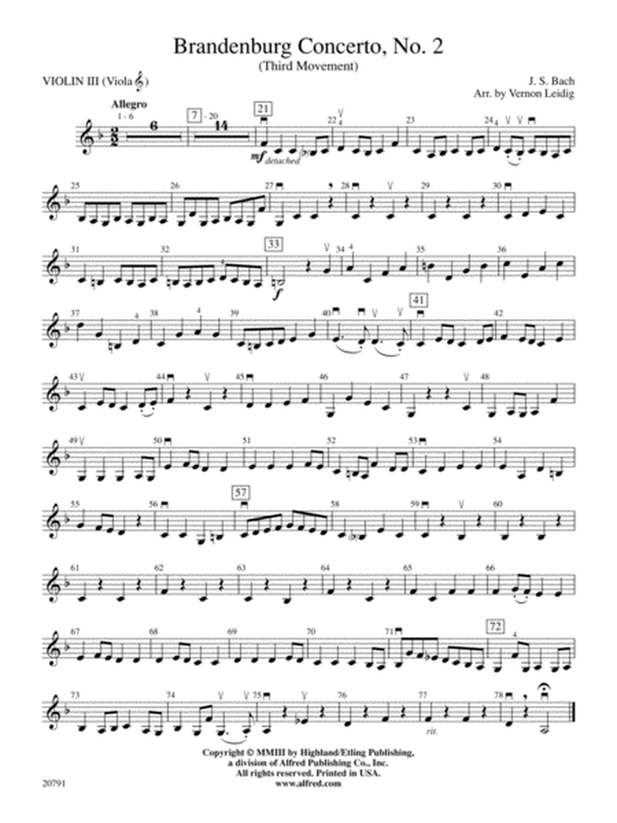 Brandenburg Concerto No. 2 (3rd Movement): 3rd Violin (Viola [TC])