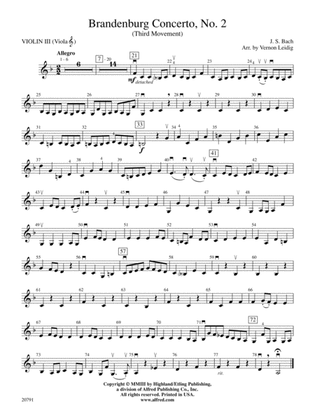 Book cover for Brandenburg Concerto No. 2 (3rd Movement): 3rd Violin (Viola [TC])