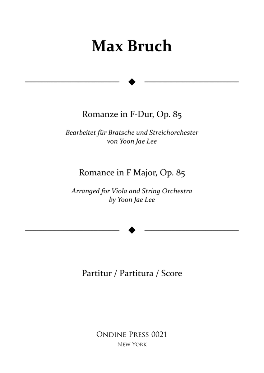 Romance in F Major for Viola and String Orchestra, Op. 85 - Score Only image number null