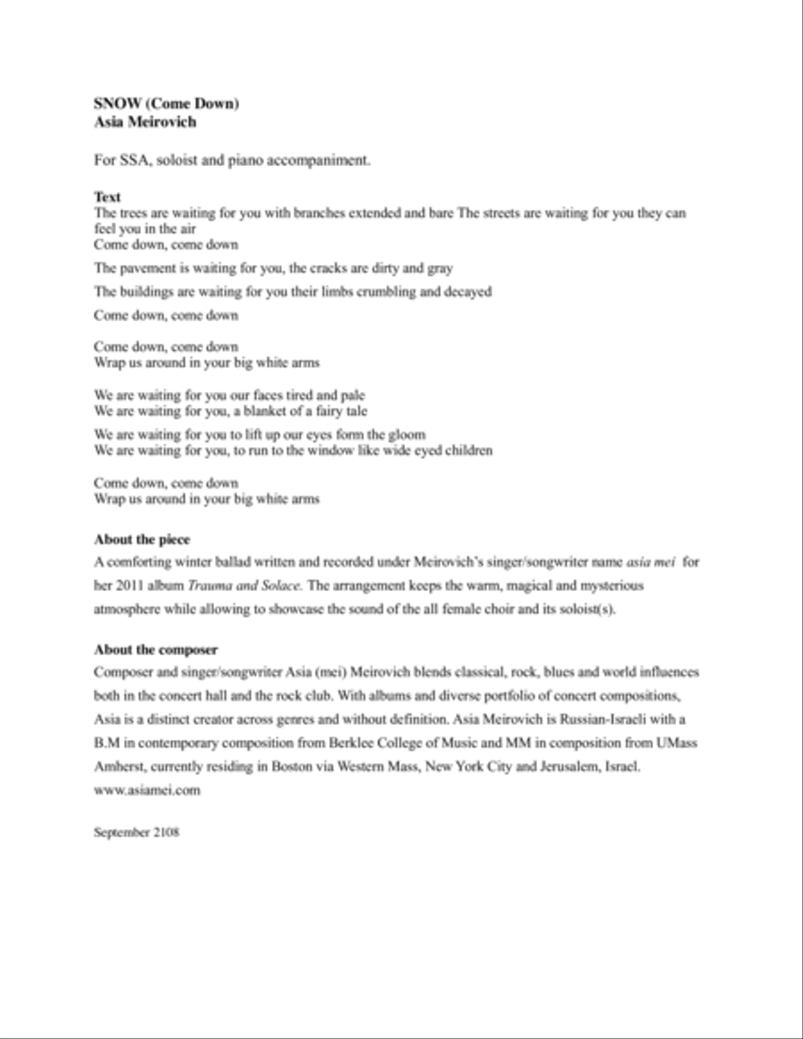 Snow (come down) SSA scores gallery preview page 2