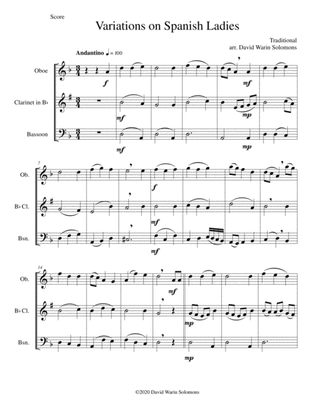 Variations on Spanish Ladies for wind trio (oboe, clarinet, bassoon)