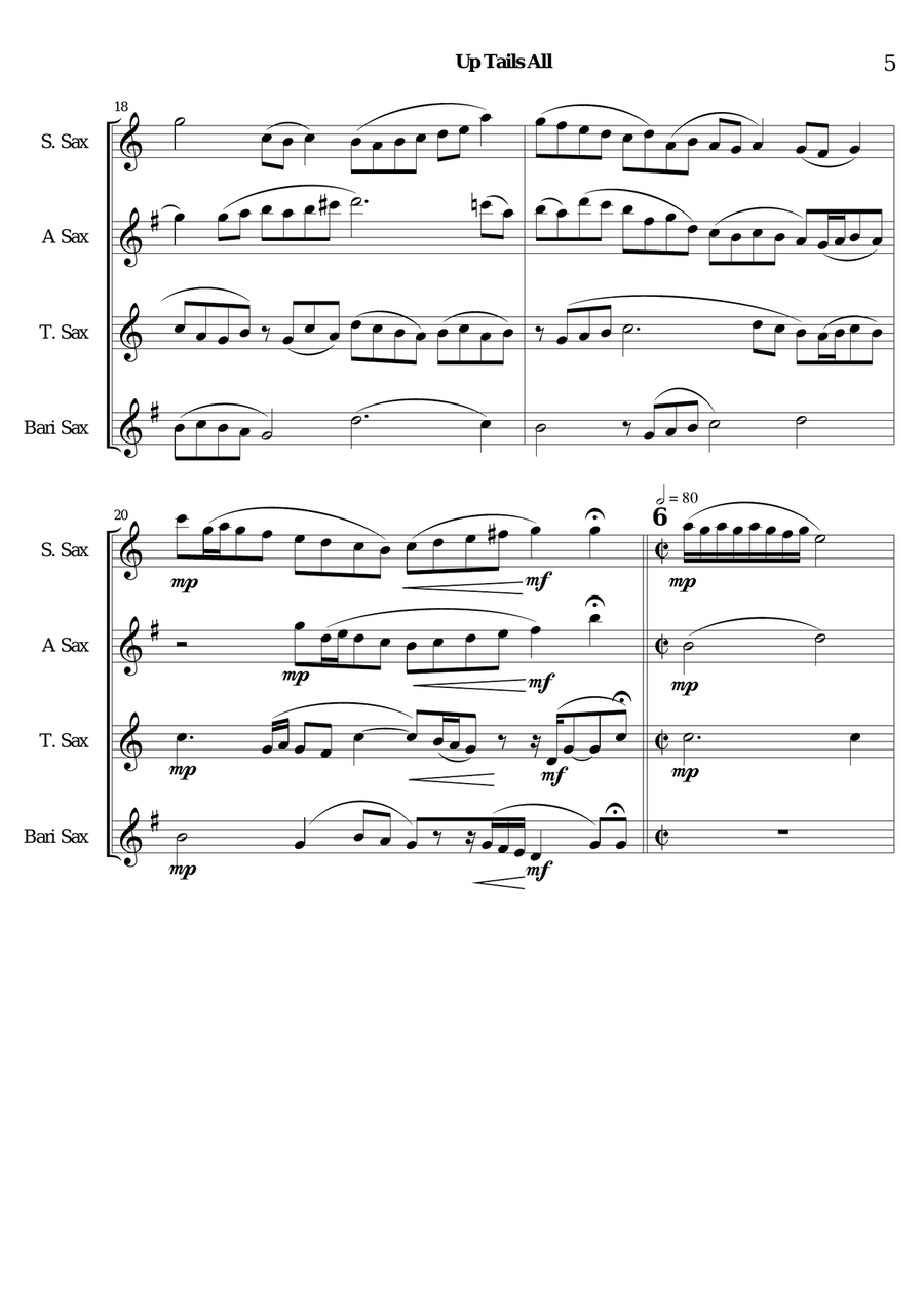 Giles Farnaby-: ``Up Tails All` for Sax Quartet - Saxophone Quartet scores gallery preview page 5