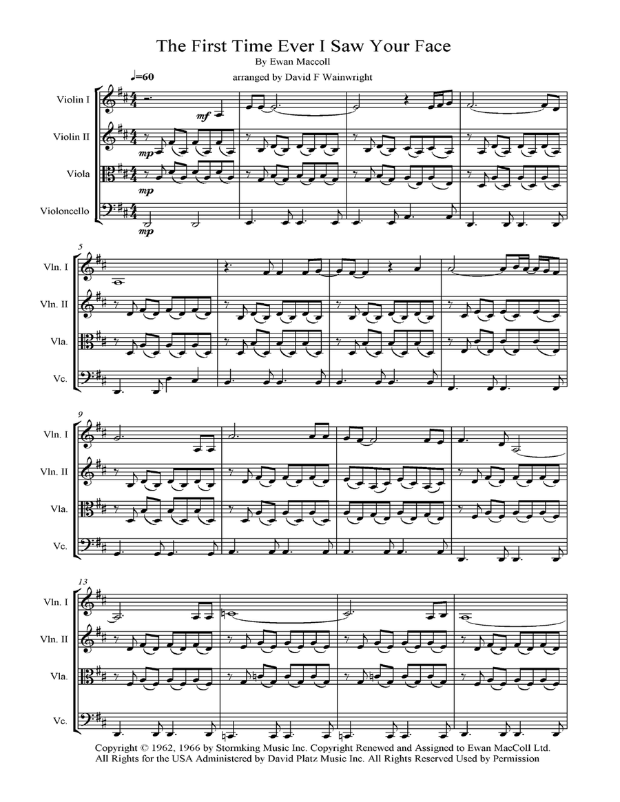 The First Time Ever I Saw Your Face String Quartet scores gallery preview page 1