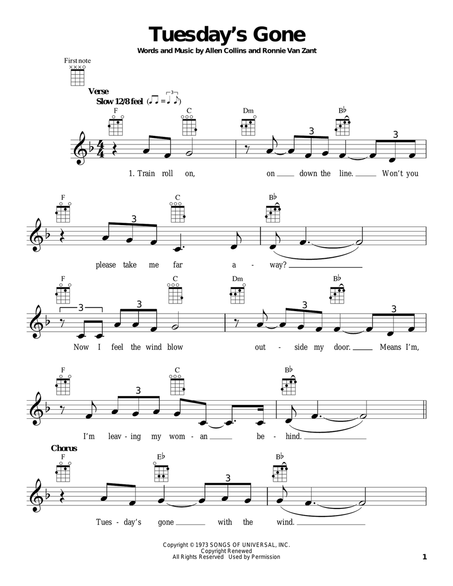 Tuesday's Gone Ukulele scores gallery preview page 1