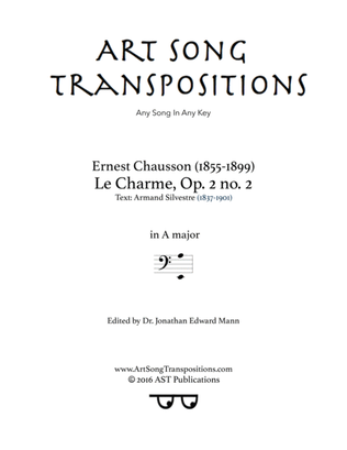 Book cover for CHAUSSON: Le charme, Op. 2 no. 2 (transposed to A major, bass clef)