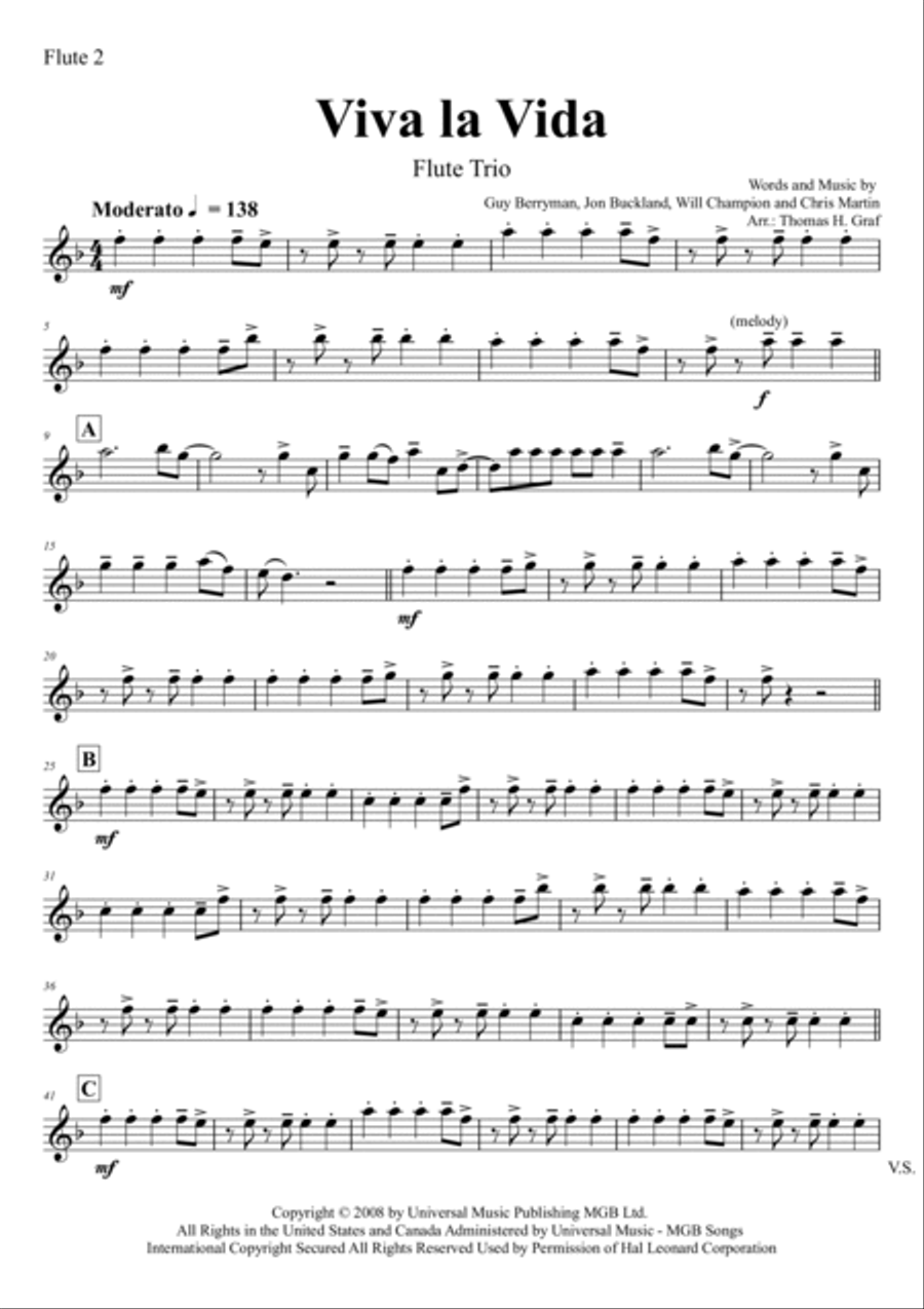 Viva La Vida Flute Trio scores gallery preview page 6