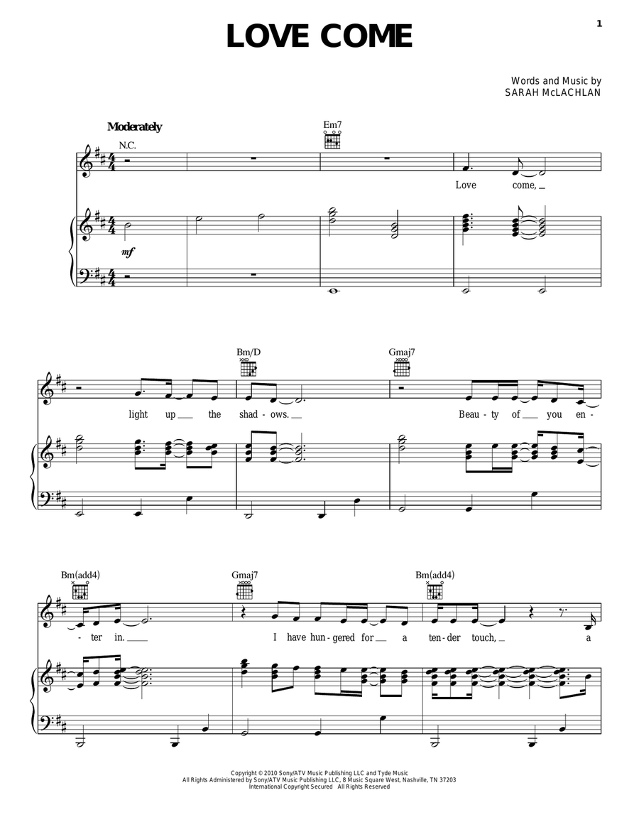 Love Come Love Come Piano, Vocal, Guitar scores gallery preview page 1
