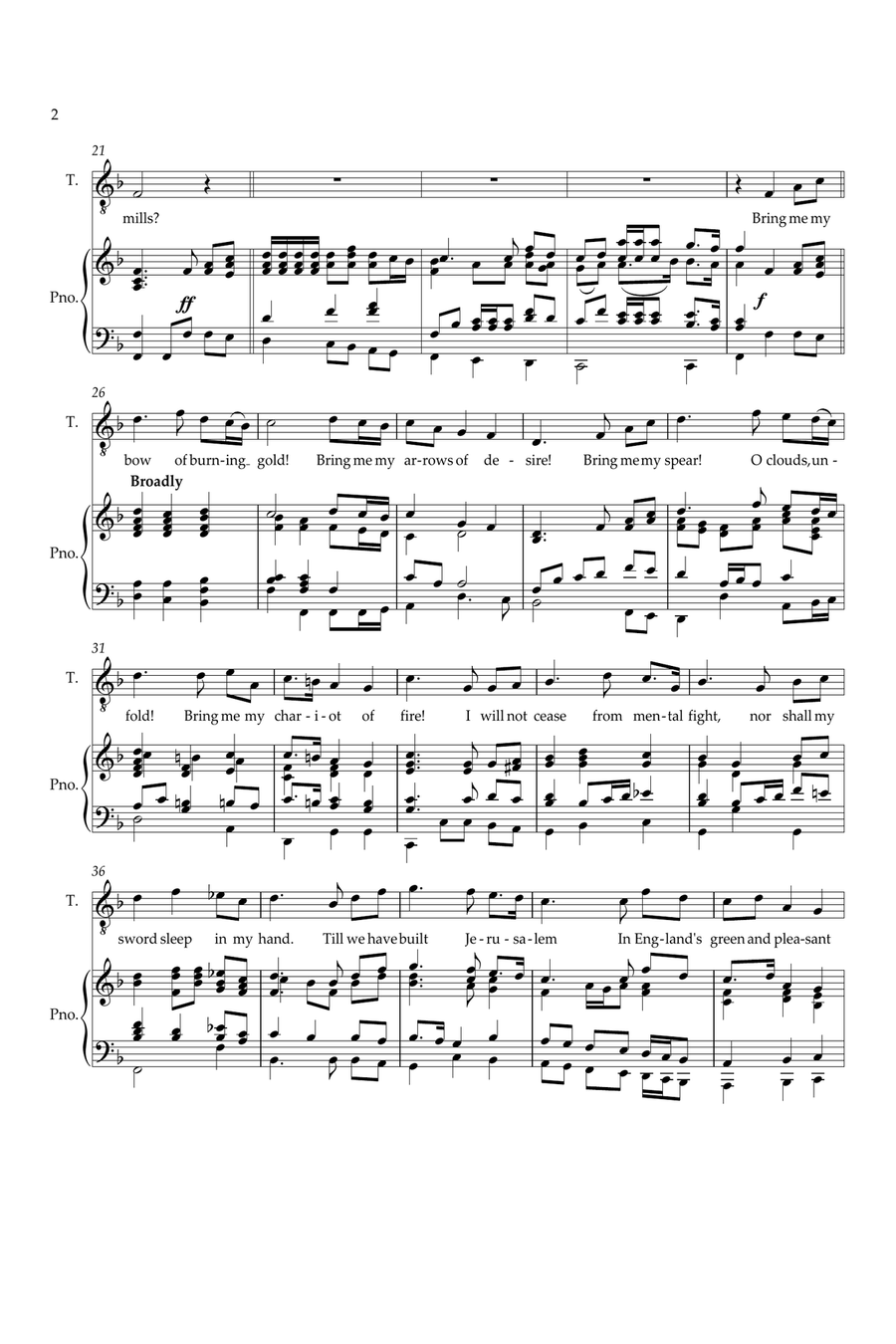 Jerusalem (in key of F) - Piano Reduction Piano scores gallery preview page 2