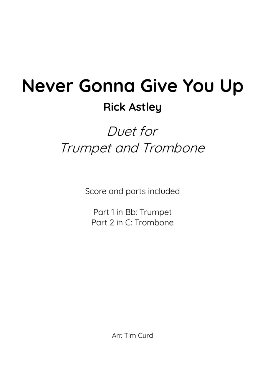 Never Gonna Give You Up Brass Duet scores gallery preview page 1