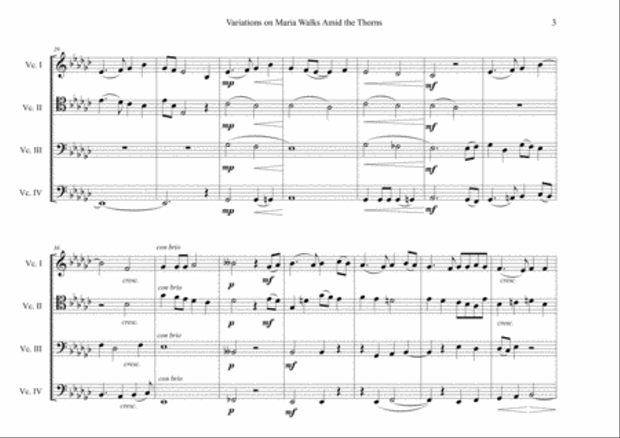 Variations on Maria walks amid the Thorns / Variationen über Maria durch ein Dornwald ging for Cell String Quartet scores gallery preview page 5