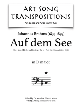 BRAHMS: Auf dem See, Op. 59 no. 2 (transposed to D major, bass clef)