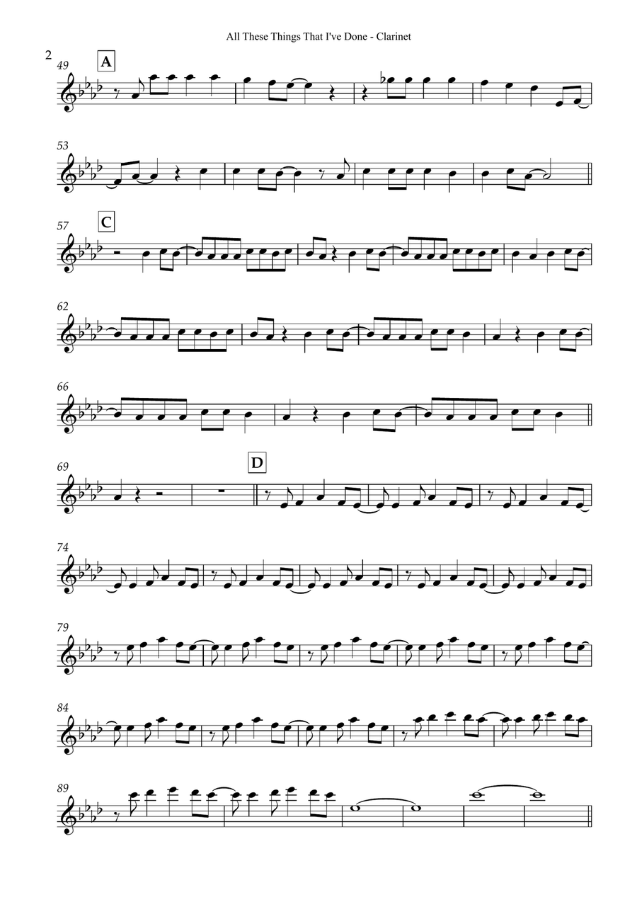 All These Things That I've Done B-Flat Clarinet scores gallery preview page 2