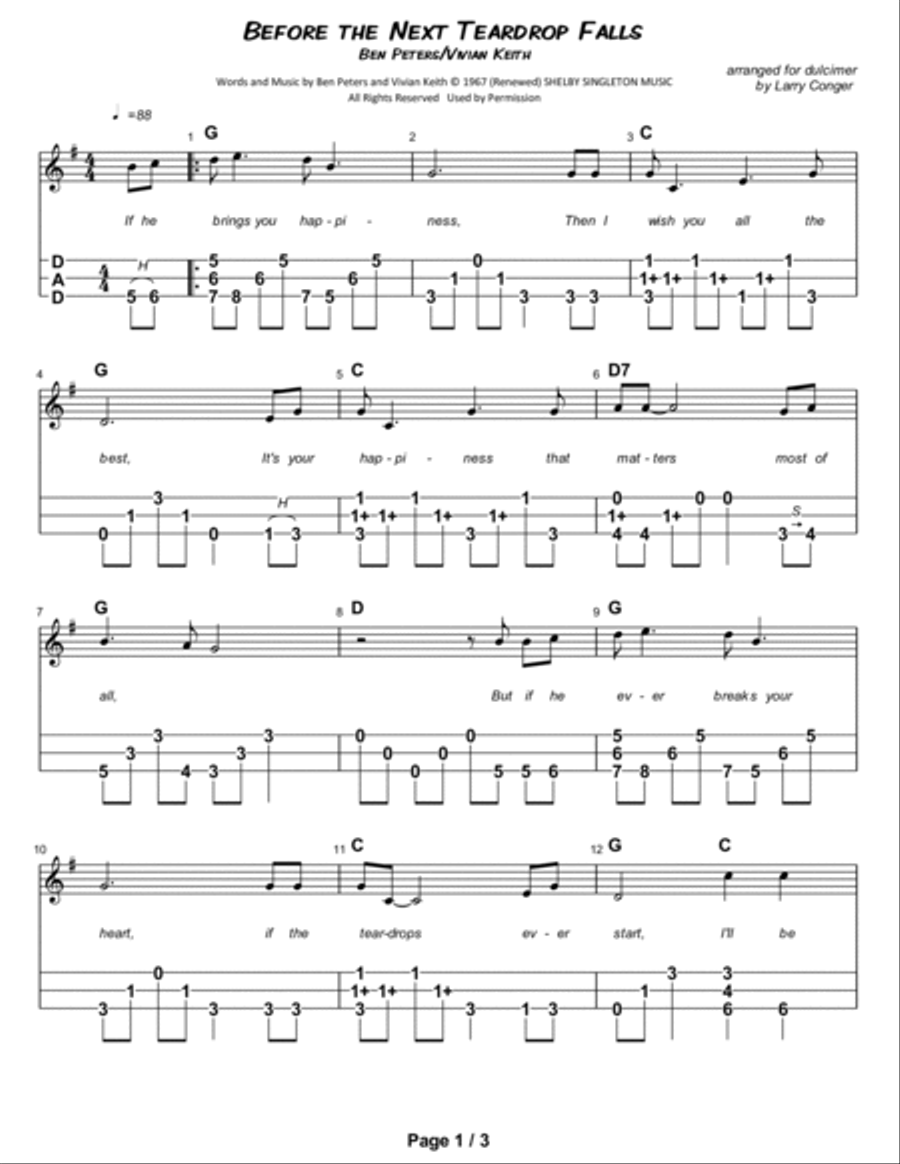Before The Next Teardrop Falls Dulcimer scores gallery preview page 2