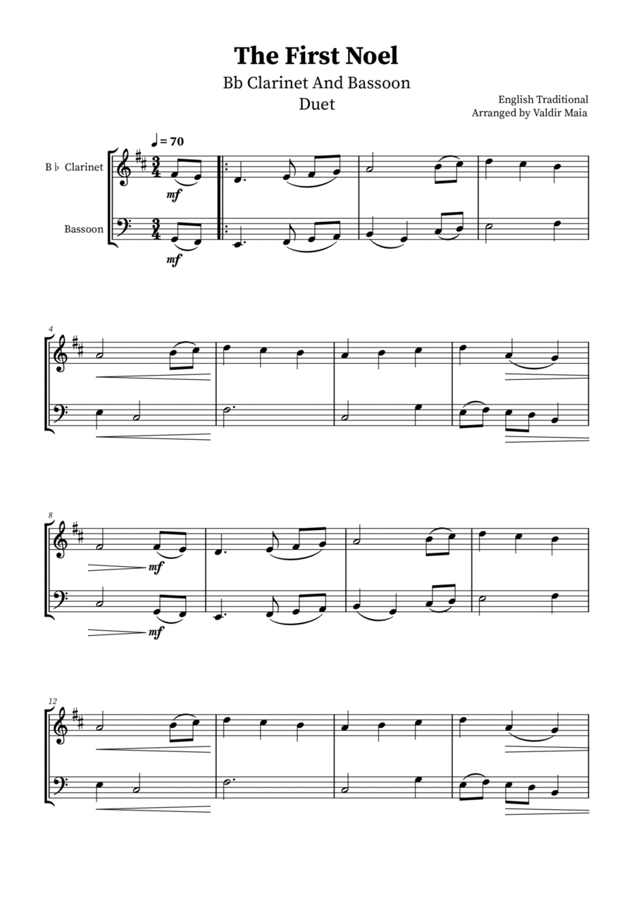 The First Noel - Bb Clarinet and Bassoon Duet Woodwind Duet scores gallery preview page 1
