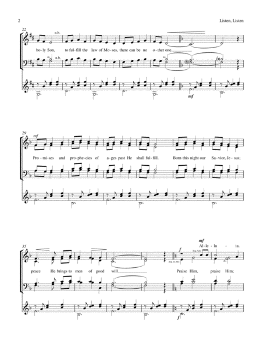 Listen, Listen (SATB with Classical Guitar) 4-Part scores gallery preview page 2