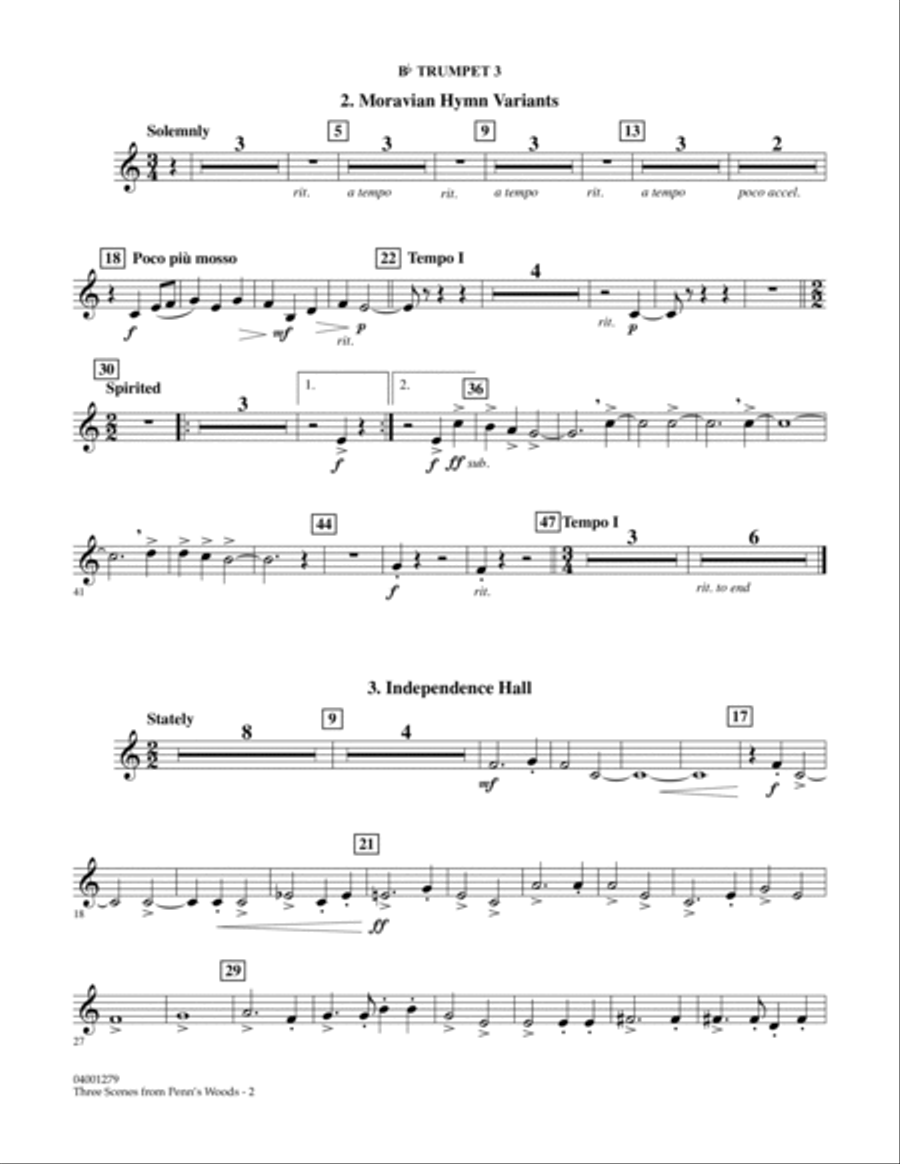 Three Scenes From Penn's Woods - Bb Trumpet 3 Concert Band scores gallery preview page 2