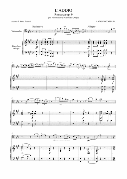 L’Addio. Romanza Op. 9 for Violoncello and Piano (Harp)