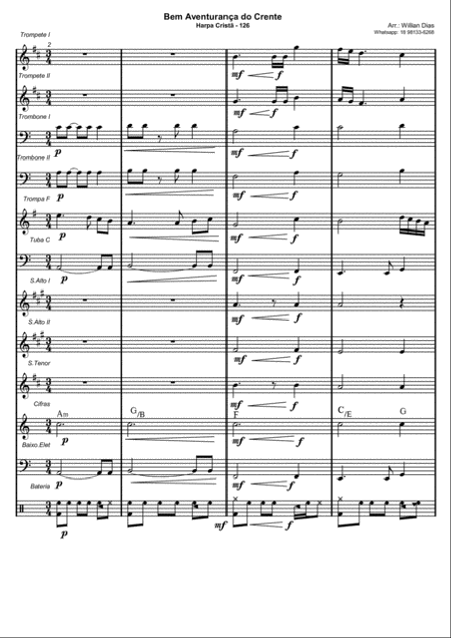 Harpa Crista 126 - Bem Aventurança do Crente - Grupo de Metais Piano, Vocal, Guitar scores gallery preview page 1