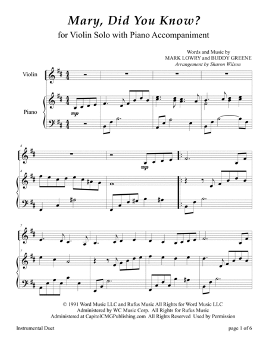 Mary, Did You Know? Violin Solo scores gallery preview page 5