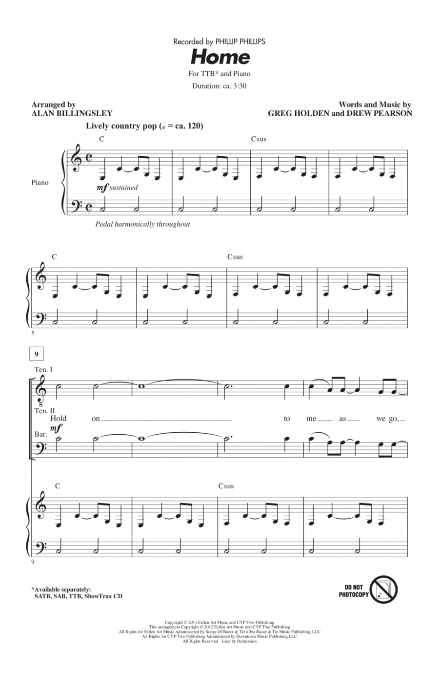 Home (arr. Alan Billingsley) TTB scores gallery preview page 1