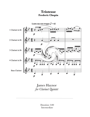 Book cover for Tristesse for Clarinet Quintet
