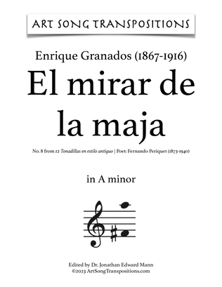 Book cover for GRANADOS: El mirar de la maja (transposed to 8 keys: A, A-flat, G, F-sharp, F, E, E-flat, D minor)