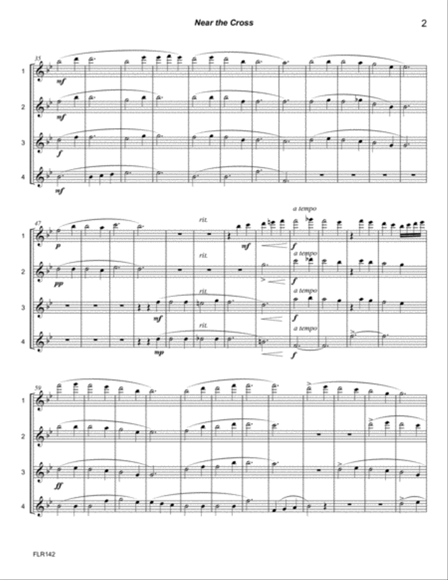 NEAR THE CROSS - FLUTE QUARTET (unaccompanied) Flute Quartet scores gallery preview page 2