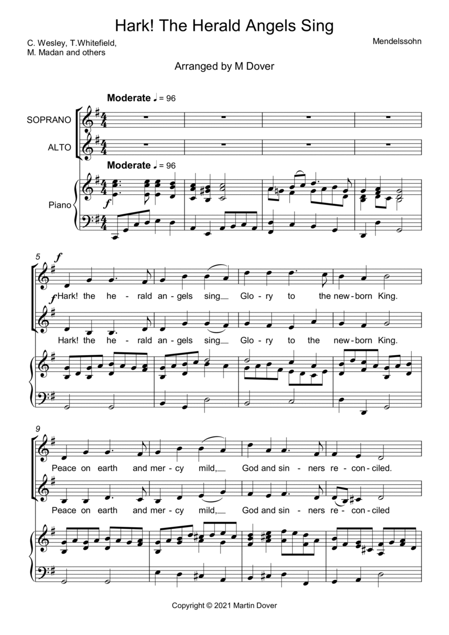 Hark! The Herald Angels Sing (Hark the Herald) - Two part choir - SA - Upper Voices SA scores gallery preview page 1