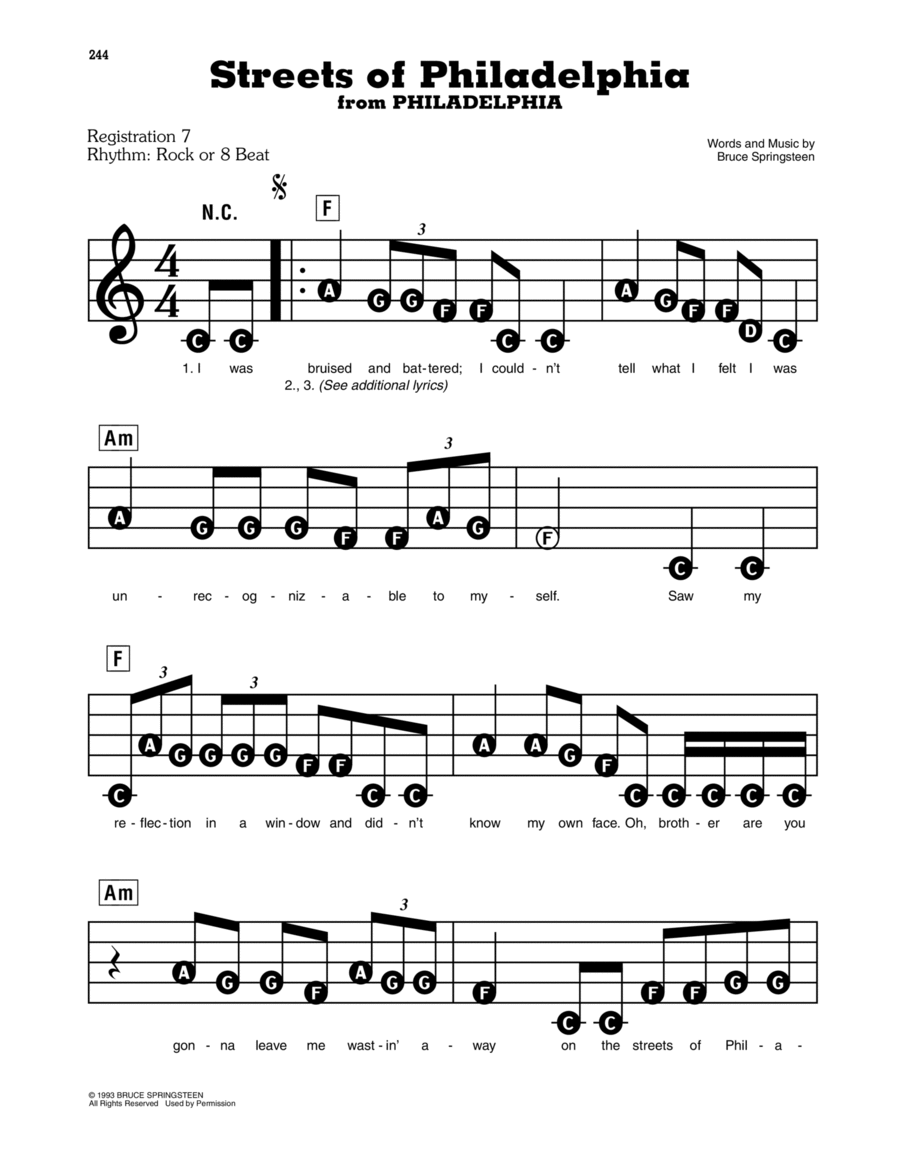 Streets Of Philadelphia Electronic Keyboard scores gallery preview page 1