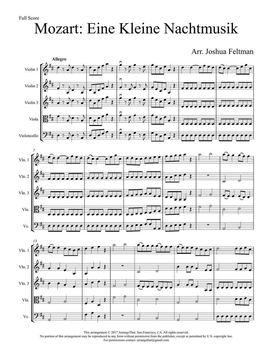 Mozart: Eine Kleine Nachtmusik (grade 1-3 strings) String Orchestra scores gallery preview page 2