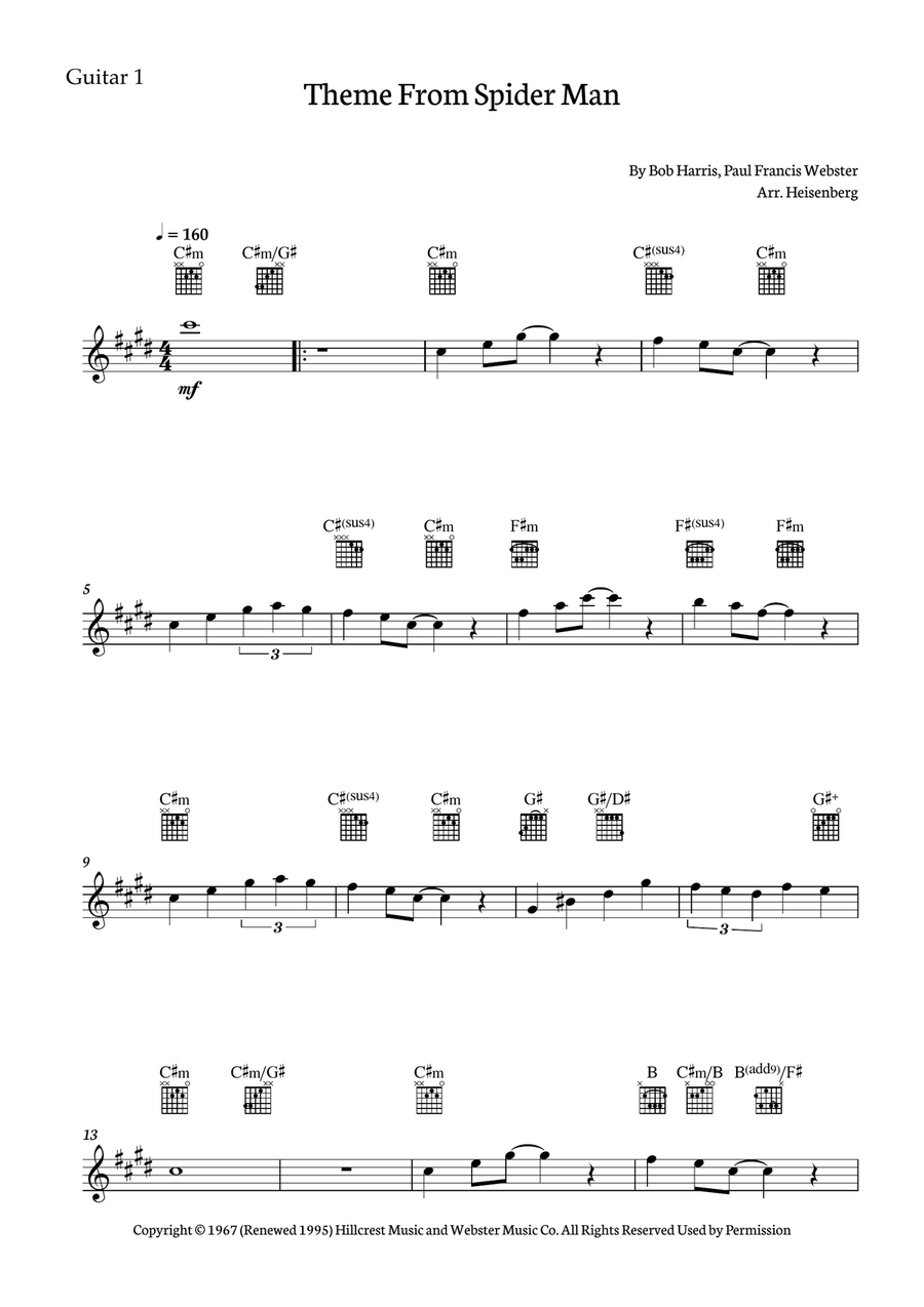 Theme From Spider Man Guitar Ensemble scores gallery preview page 5