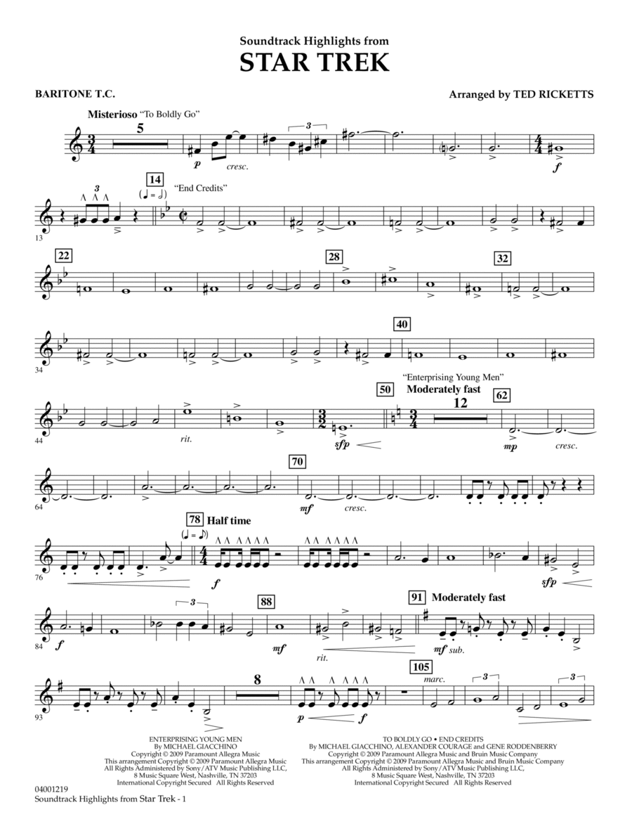 Star Trek - Soundtrack Highlights - Baritone T.C. Baritone Horn TC scores gallery preview page 1