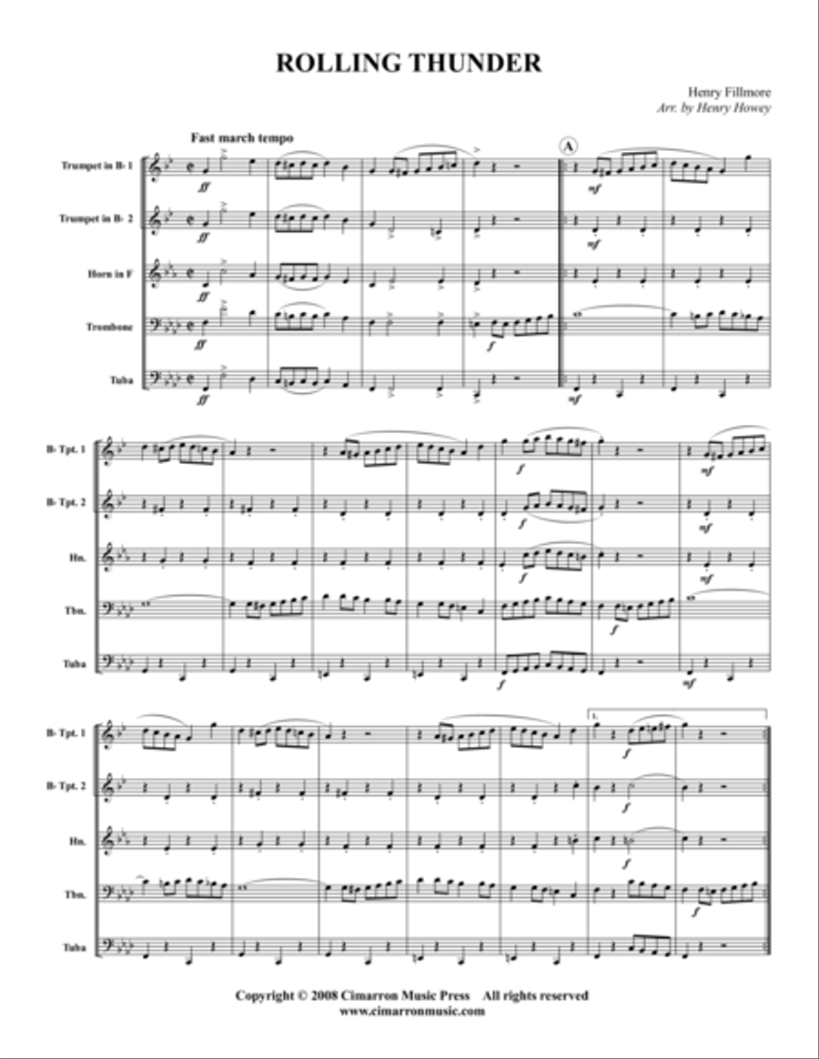 Rolling Thunder March Brass Quintet scores gallery preview page 1